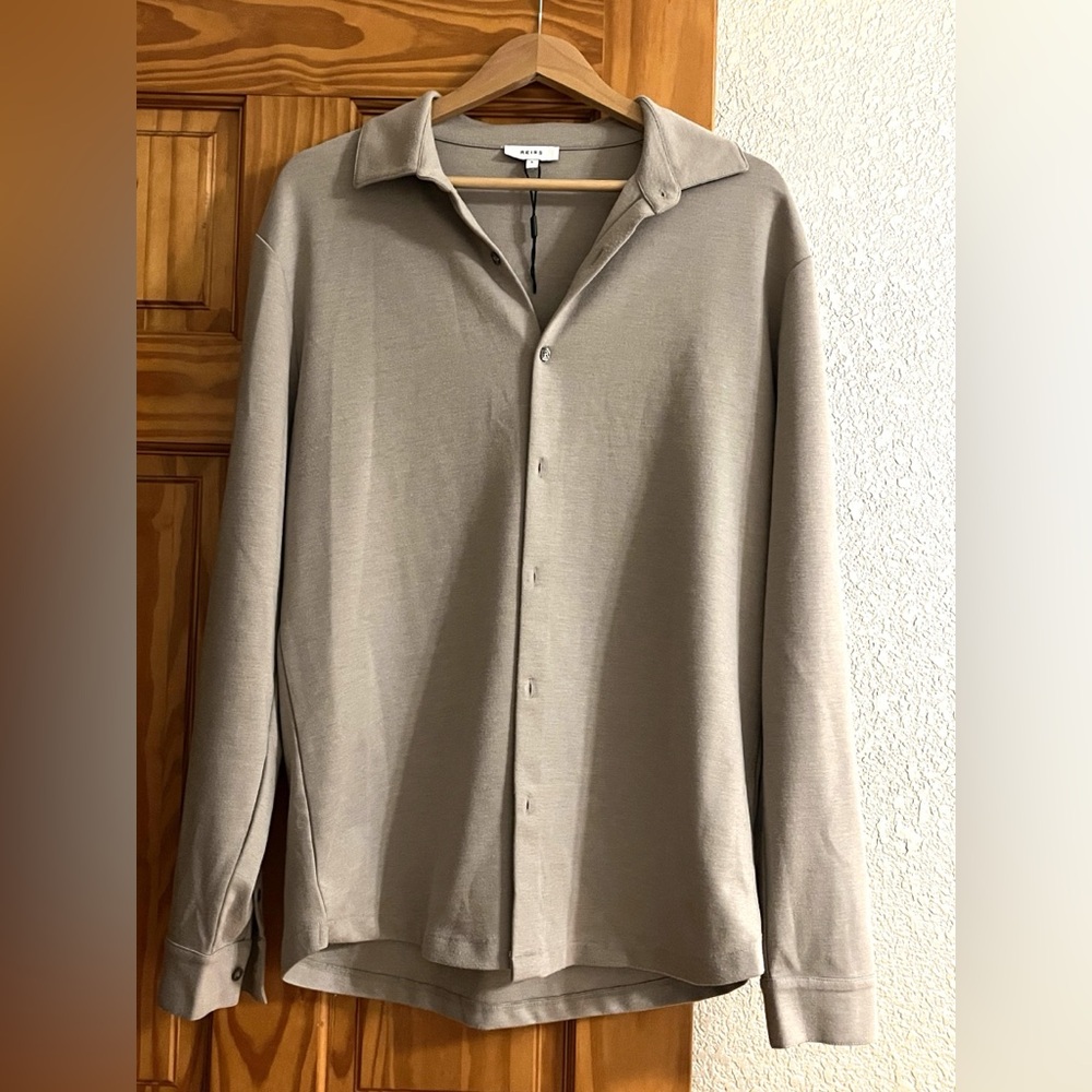 Reiss Taupe Button-Down Casual Long-Sleeve Shirt